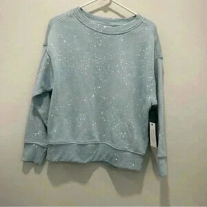 No Boundaries Sweatshirt Juniors Sz S NWT Light Blue Splatter Crew Neck Pull On